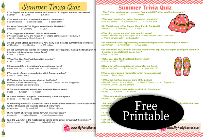 printable trivia quiz questions and answers