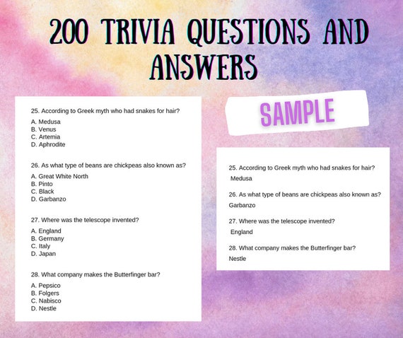 printable trivia quiz questions and answers