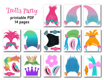 Printable Trolls Photo Booth Props, Trolls Party Photo Booth Props