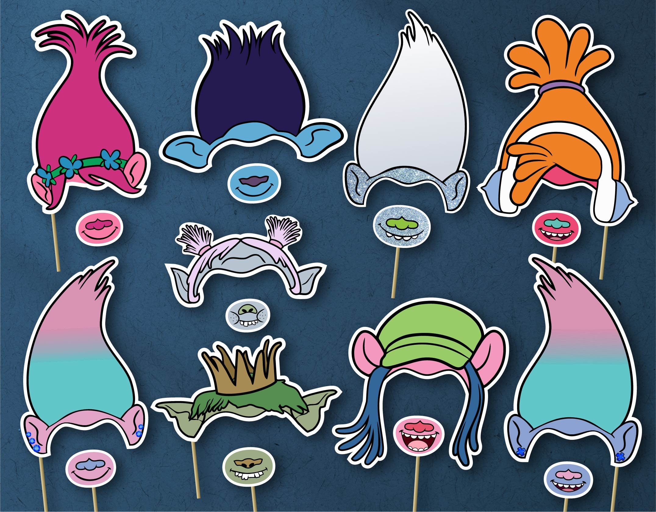 Trolls Party Photobooth Props, DIGITAL DOWNLOAD, Birthday ...