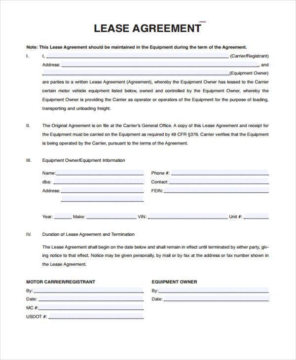 printable truck lease agreement