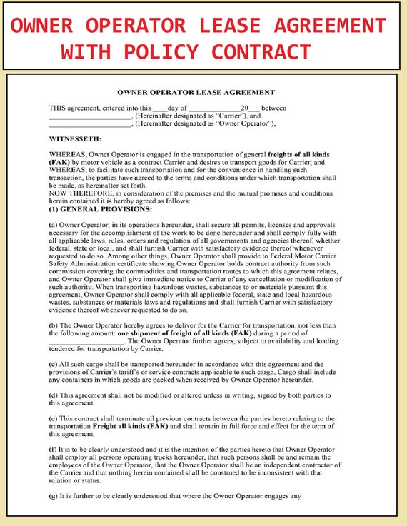 printable truck lease agreement