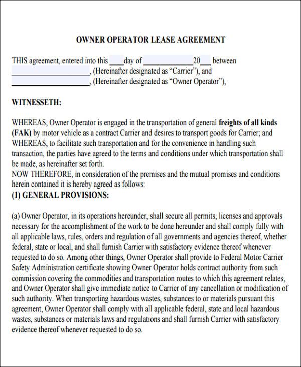 printable truck lease agreement