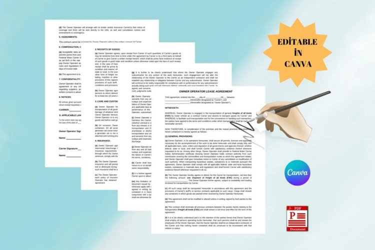 Printable Truck Owner Operator Lease Agreement