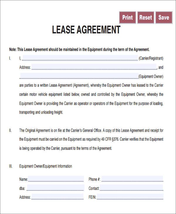 printable truck lease agreement