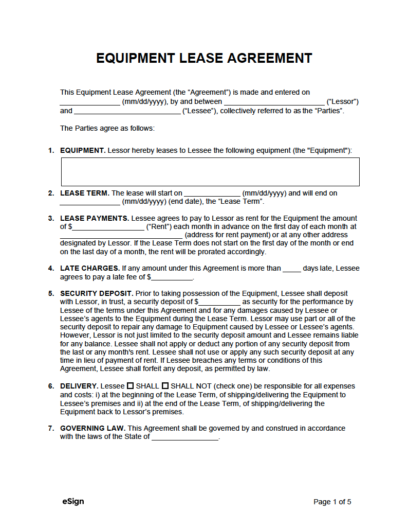 Free Equipment Lease Agreement | PDF | Word