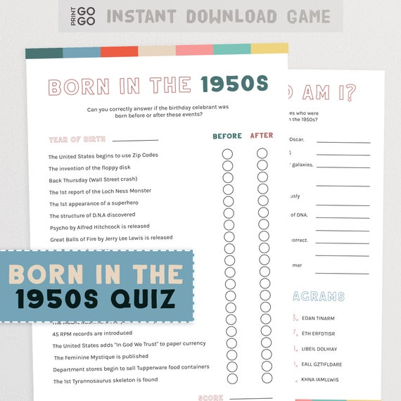 Geboren in den 1950er Jahren - Quiz zum 70. Geburtstag | 1950er Jahre Quiz  | Born in the Fifties Pub Quiz | Quiz Party Spiele | Turning 70 Party
