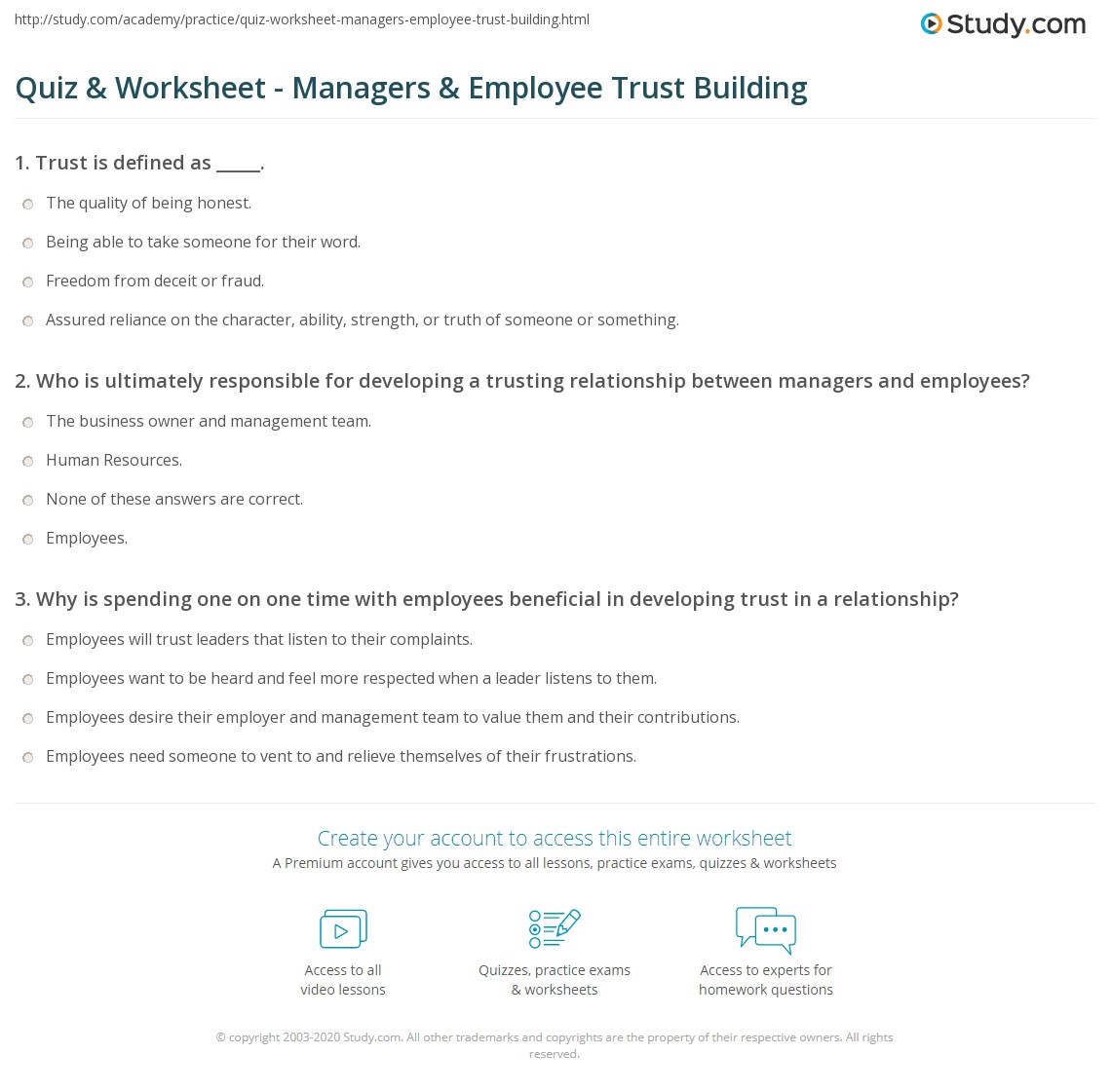 Quiz &  Worksheet - Managers &  Employee Trust Building | Study.com