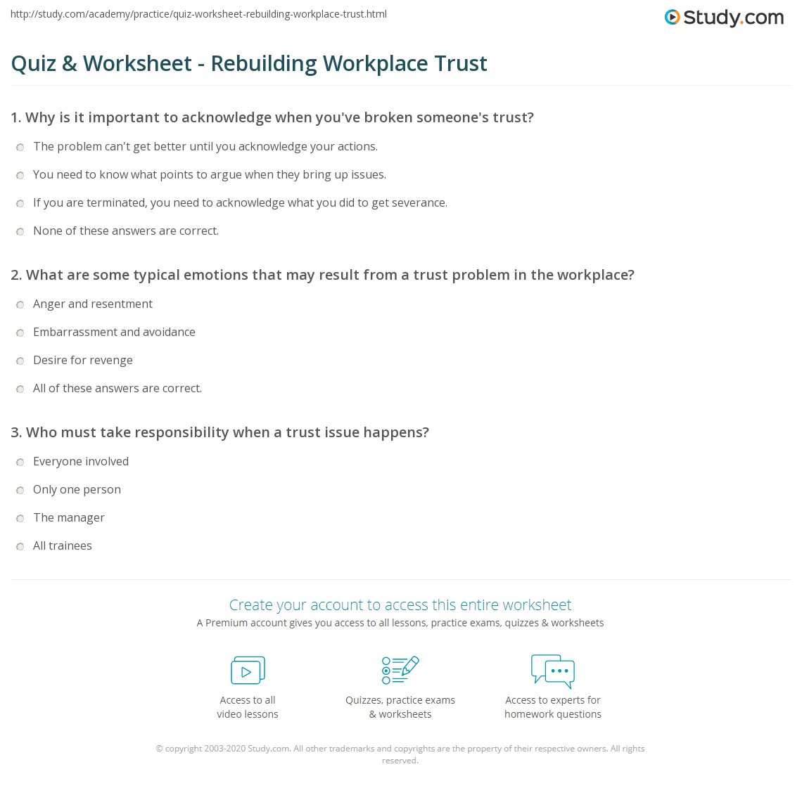 Quiz &  Worksheet - Rebuilding Workplace Trust | Study.com