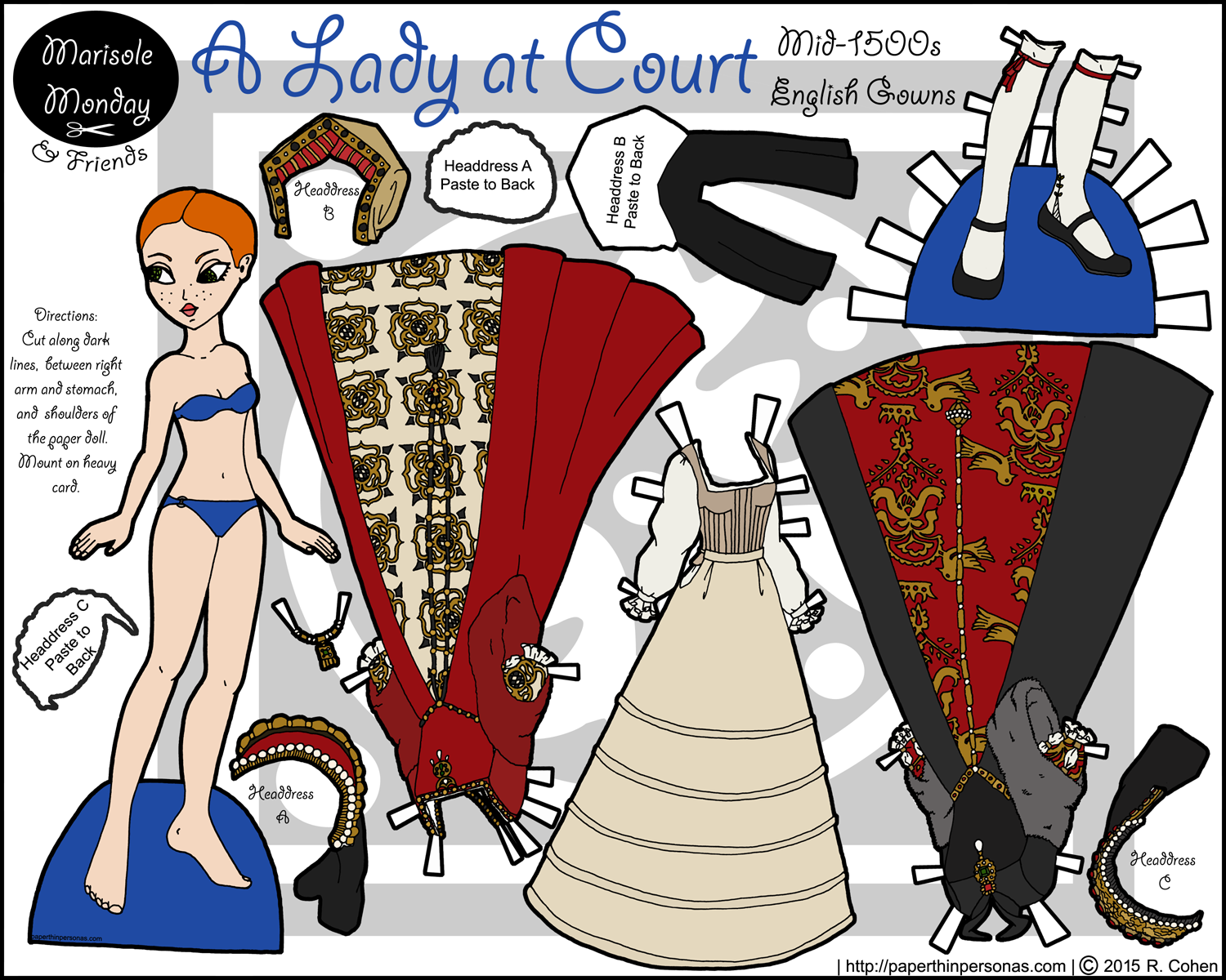 A Lady at Court in Color: Printable Tudor Paper Doll • Paper Thin ...