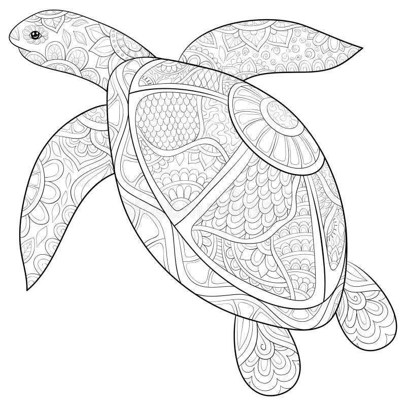 Adult Coloring Book,page a Turtle with Ornaments Image for ...