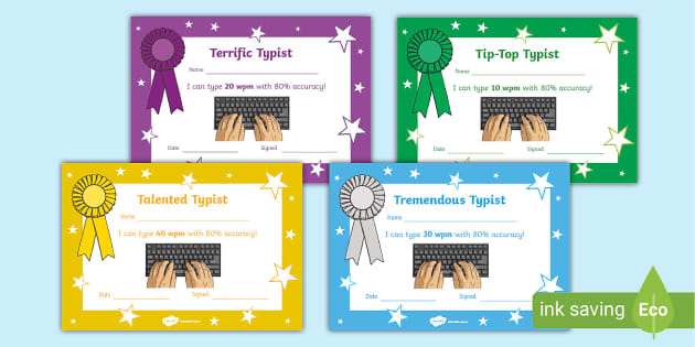 Typing Achievement Certificates | Years 3& 4 Typing Resources