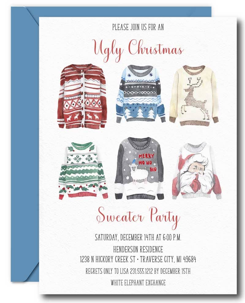 printable ugly christmas sweater party invitations