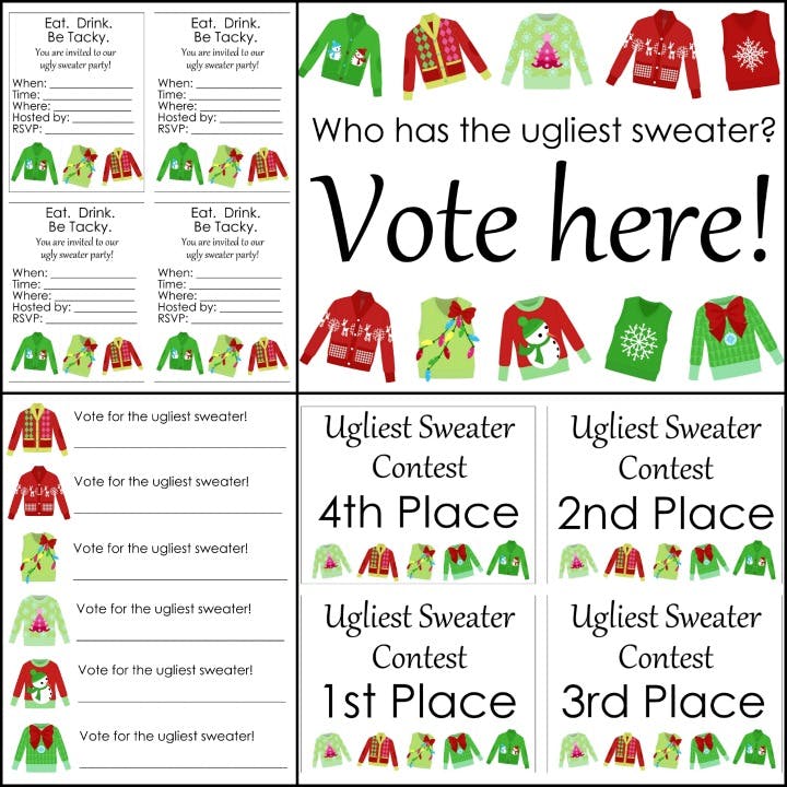 printable ugly christmas sweater party invitations