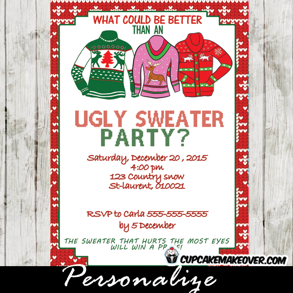 printable ugly christmas sweater party invitations