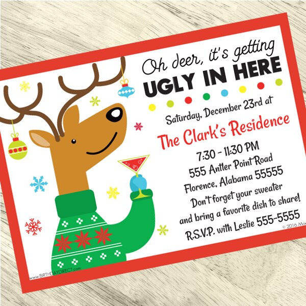 Christmas Ugly Sweater Party Invitation, 5x7-in, Editable PDF ...