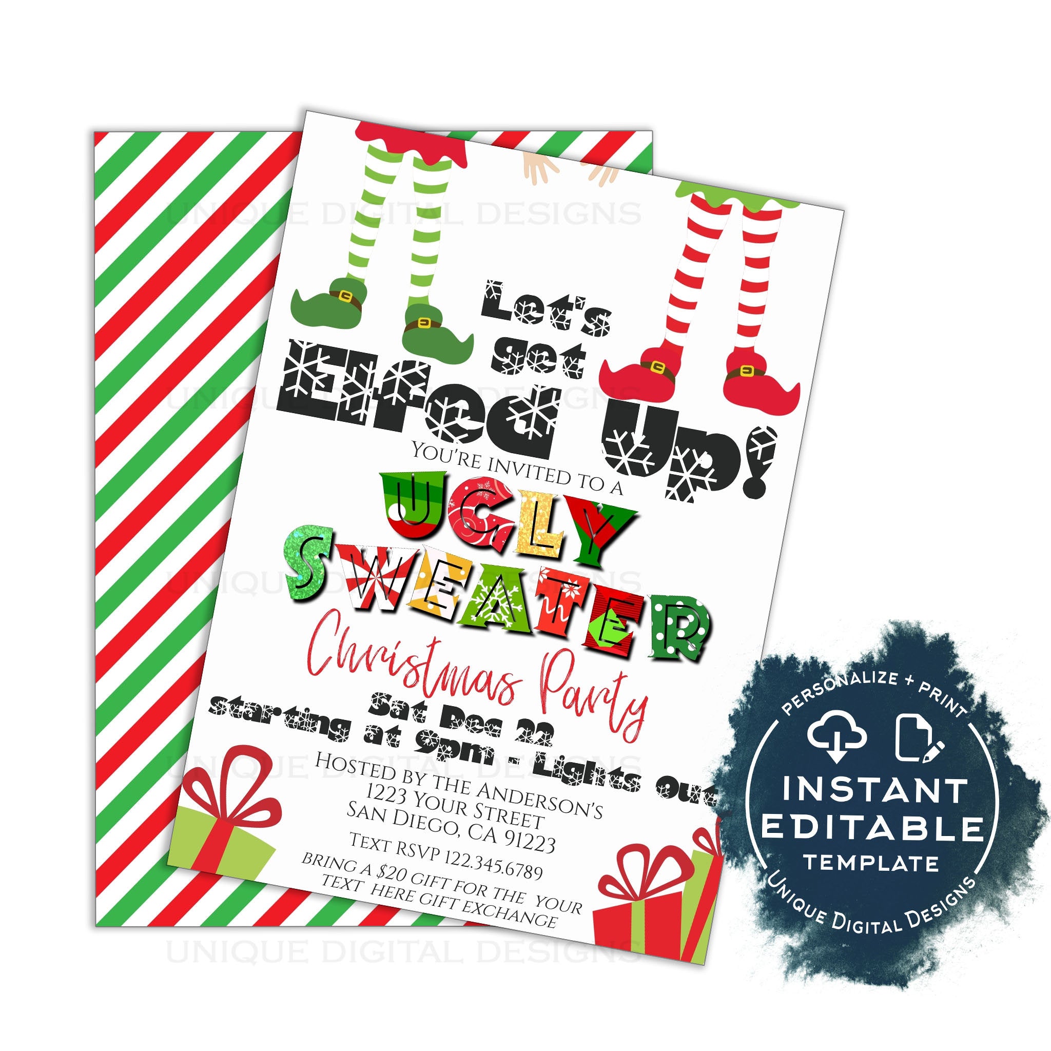printable ugly christmas sweater party invitations