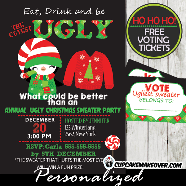 printable ugly christmas sweater party invitations