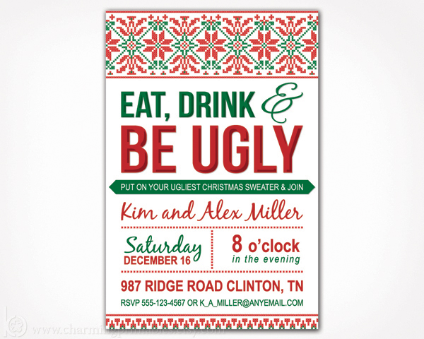 printable ugly christmas sweater party invitations