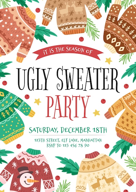 printable ugly christmas sweater party invitations