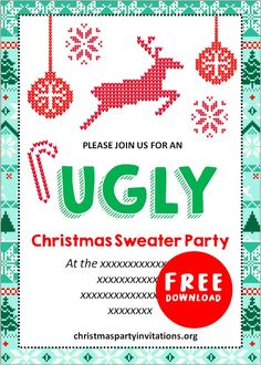 printable ugly christmas sweater party invitations