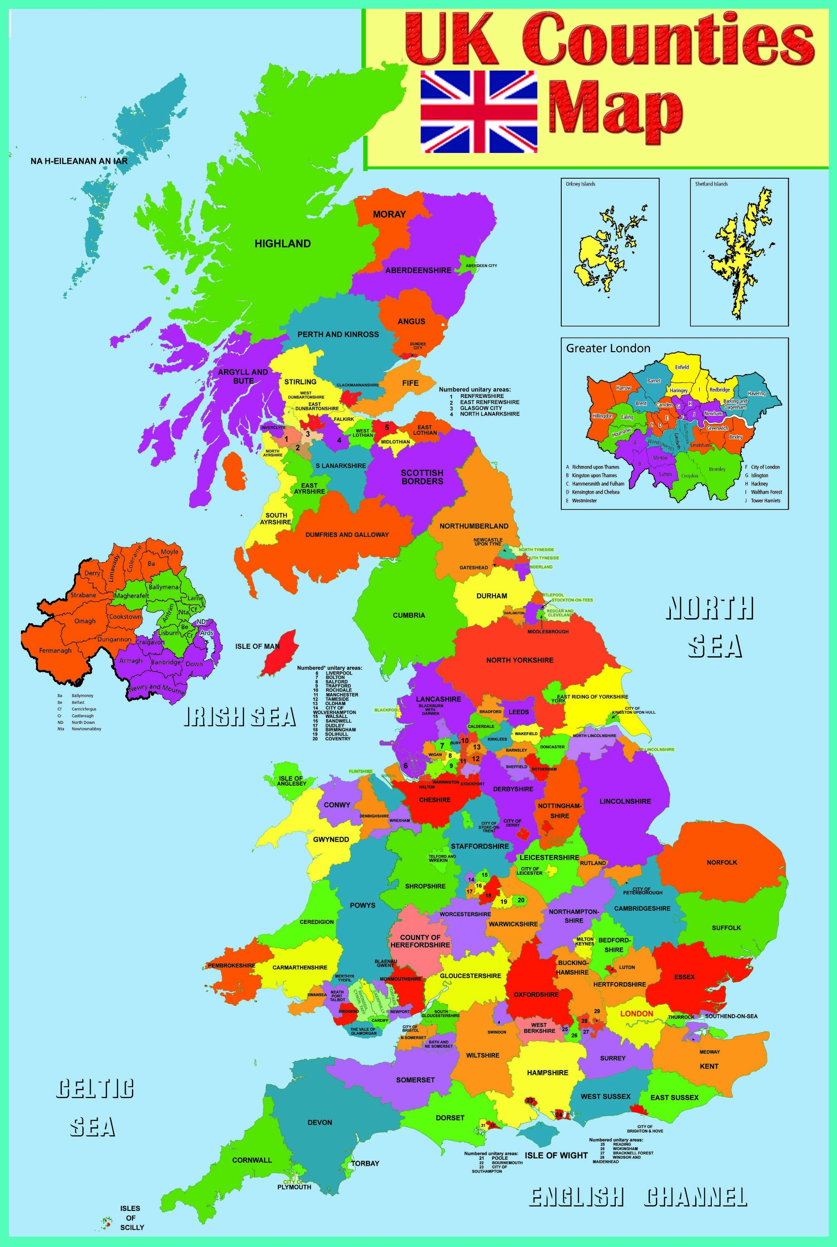laminated Educational wall poster UK counties map | GB Great ...