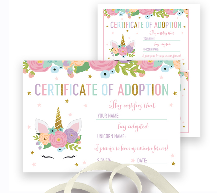 printable unicorn adoption certificate