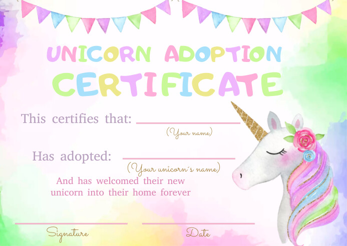 Unicorn Adoption Certificate-Vorlage | PosterMyWall