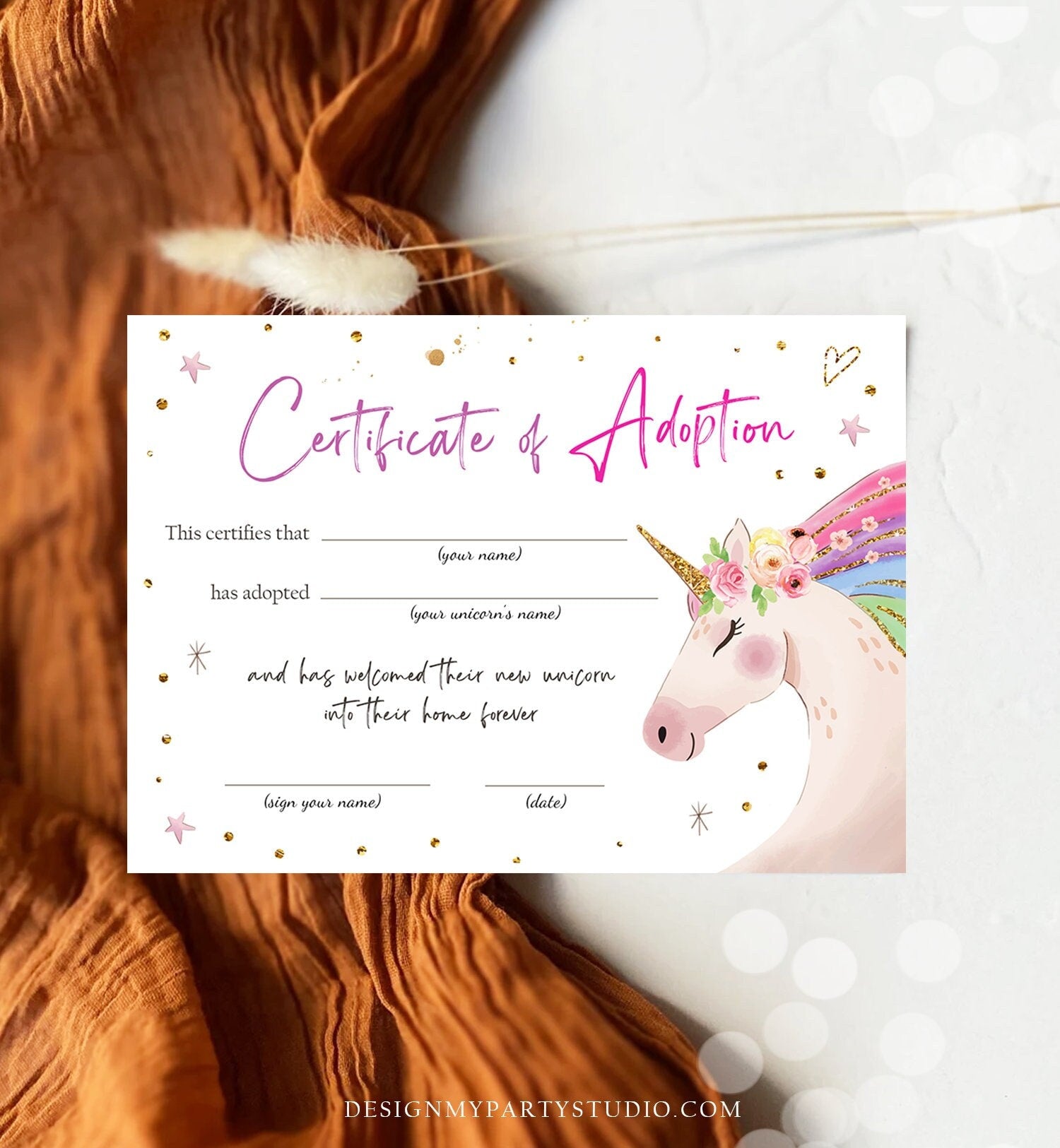 Adopt a Unicorn Certificate Unicorn Adoption Unicorn Birthday ...