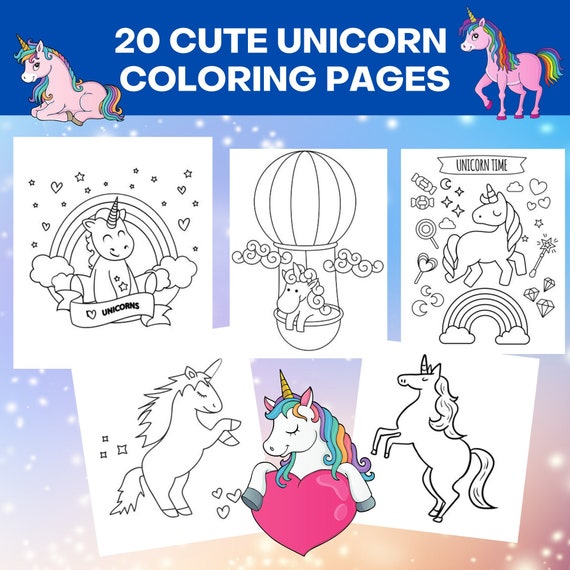 20 Printable Unicorn Coloring Pages Bundle, Cute Unicorn Printable ...