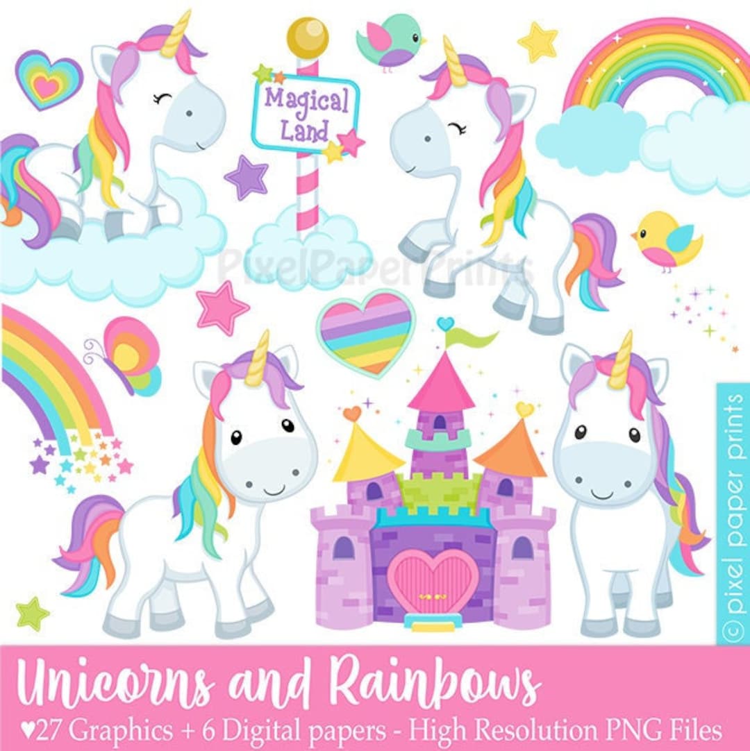 Unicorn Clip Art Unicorns and Rainbows Clipart PNG Files Unicorn ...