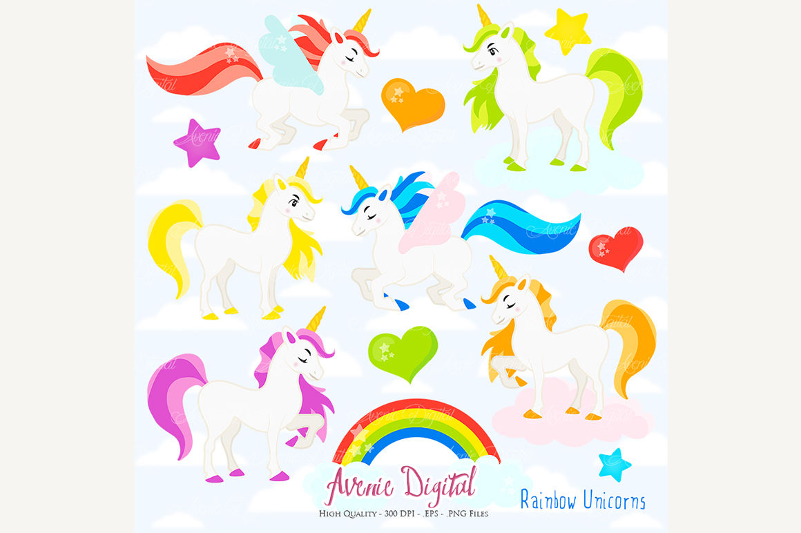 Cute Rainbow Unicorn Clipart By AvenieDigital | TheHungryJPEG