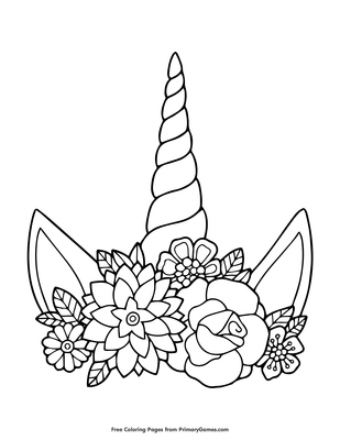 Unicorn Horn And Flowers Coloring Page • FREE Printable PDF from ...