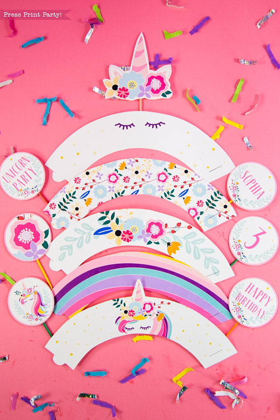 Unicorn Cupcake Toppers &  Wrappers - Press Print Party !