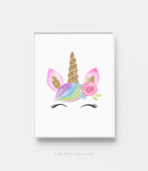Unicorn Face Wall Art Unicorn Glitter Printable Baby Girl Wall Art ...