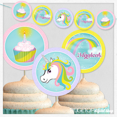 Unicorn Garland and Cupcake Toppers • Ridgetop Digital Shop