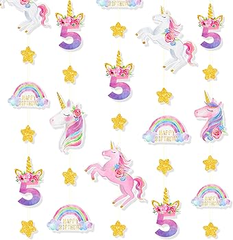 Amazon.com: 52Ft Unicorn 5th Birthday Decorations for Girls 5 ...