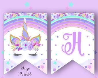Rainbow Unicorn A-Z Letters Banner, Unicorn Birthday Banner ...