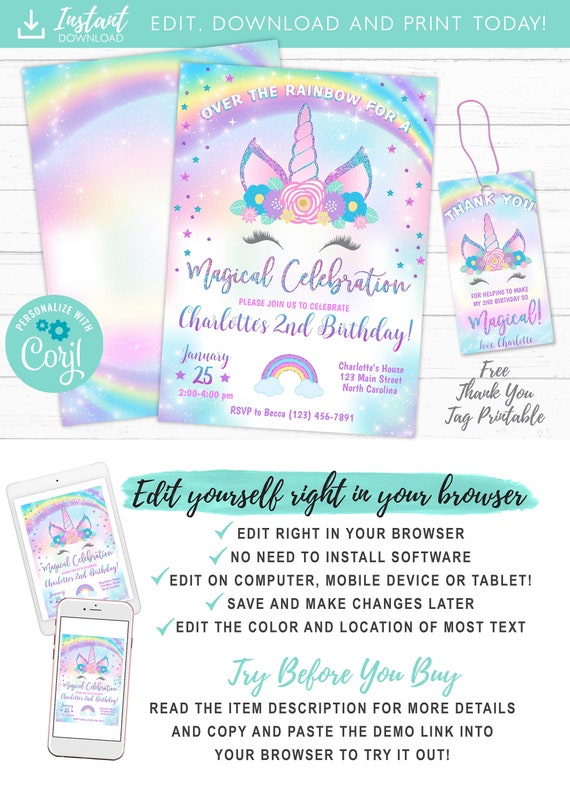 printable unicorn invitation template