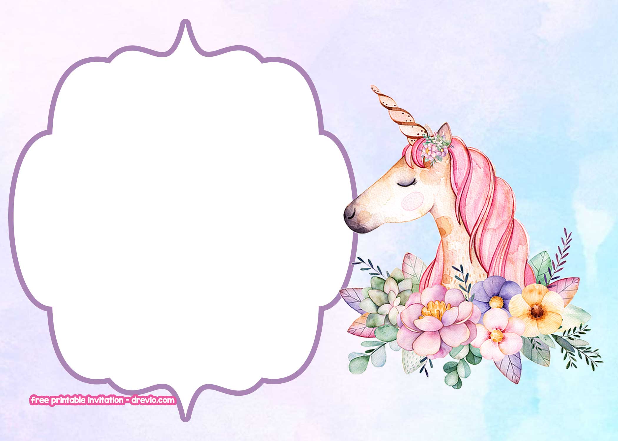 FREE Unicorn Invitation Templates - Pastel And Flower Background ...