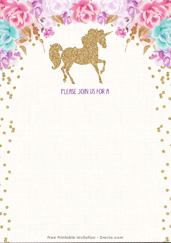 FREE Printable Golden Unicorn Birthday Invitation Template ...