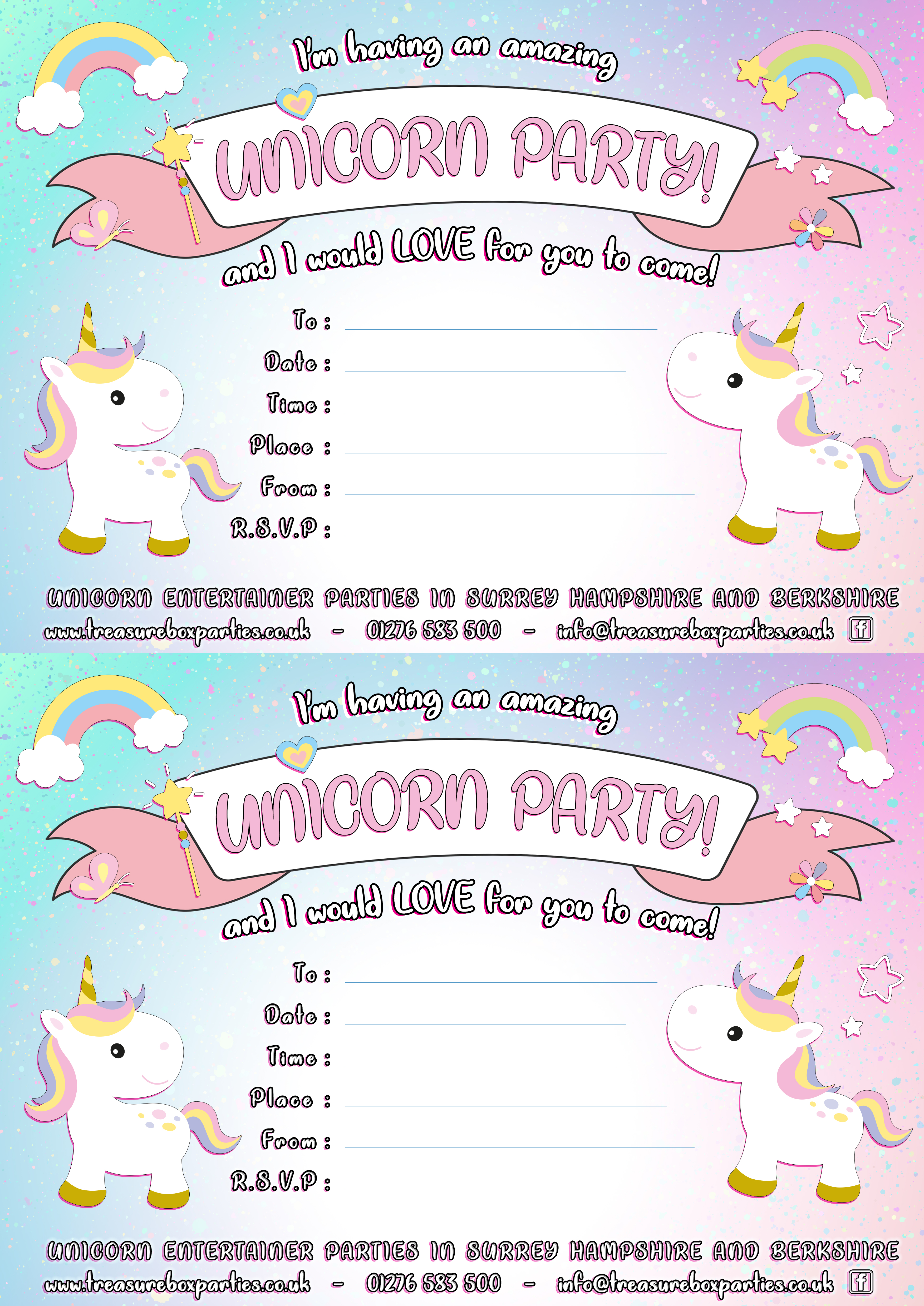 Unicorn - Party Invitation - Free printable download - Childrens ...