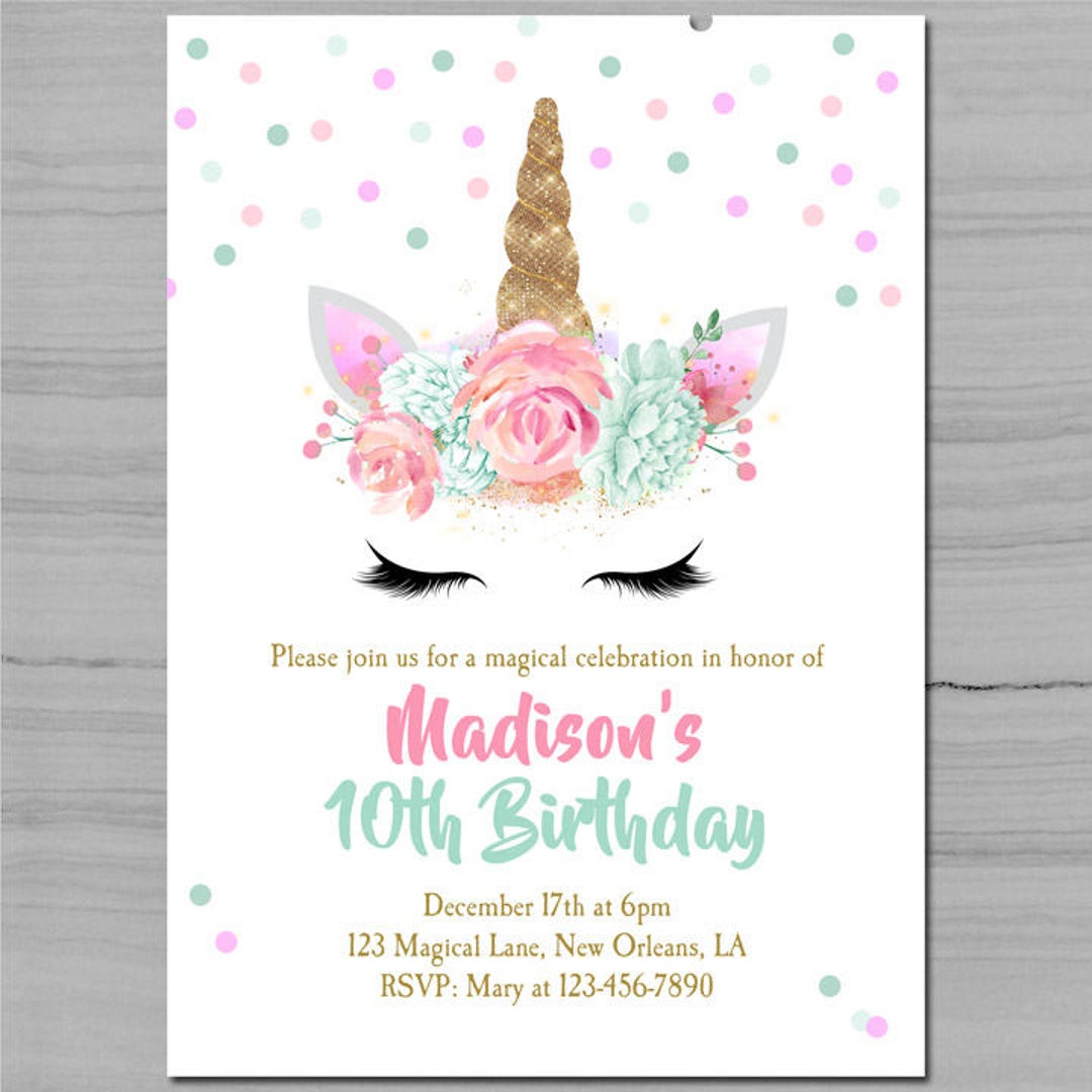 Unicorn Birthday Invitation Printable or Printed With FREE SHIPPING Unicorn  Pink and Mint Sparkle Collection   New Zealand