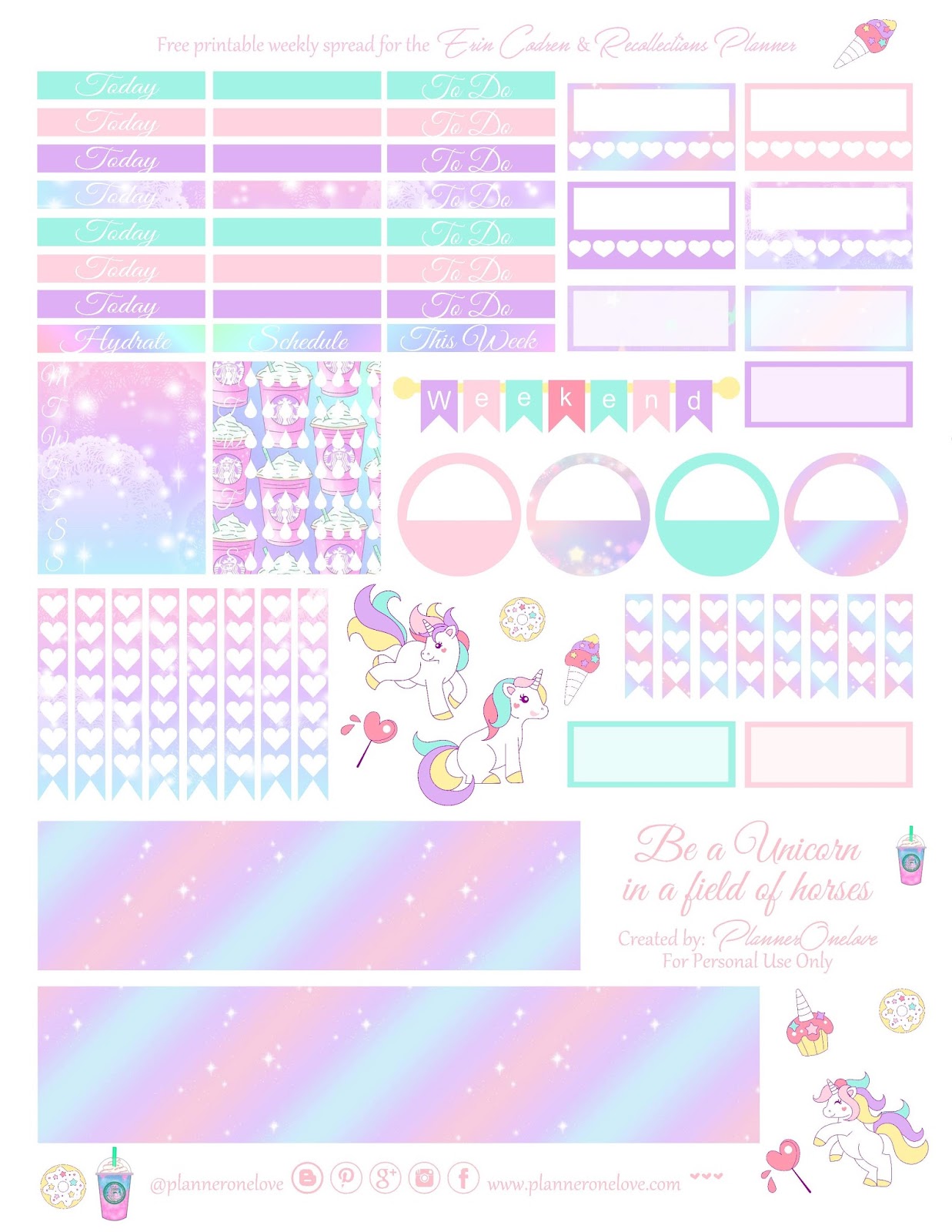 Free Unicorn printable spread for the Erin Condren &  Recollections ...
