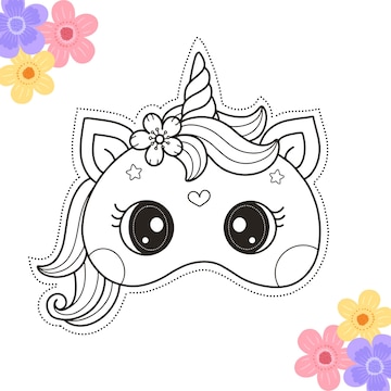 Premium Vector | Coloring page of DIY Unicorn crafts masks for ...
