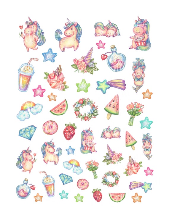 RAINBOW UNICORN Printable Stickers, Kawaii Stickers, Unicorn ...