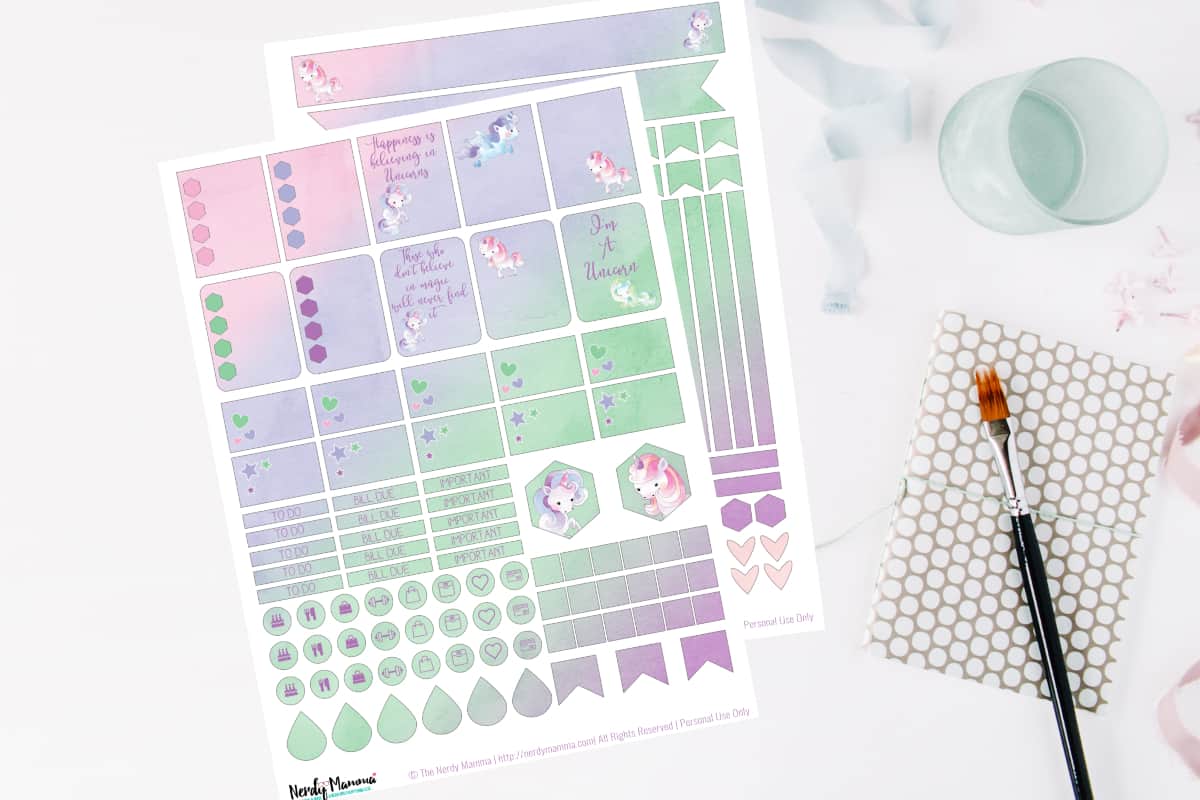 Free Printable Unicorn Planner Stickers - Nerdy Mamma