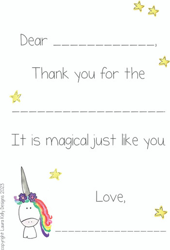 printable unicorn thank you notes