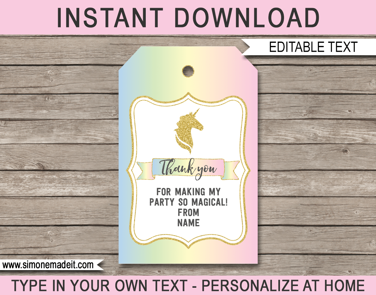 printable unicorn thank you tags