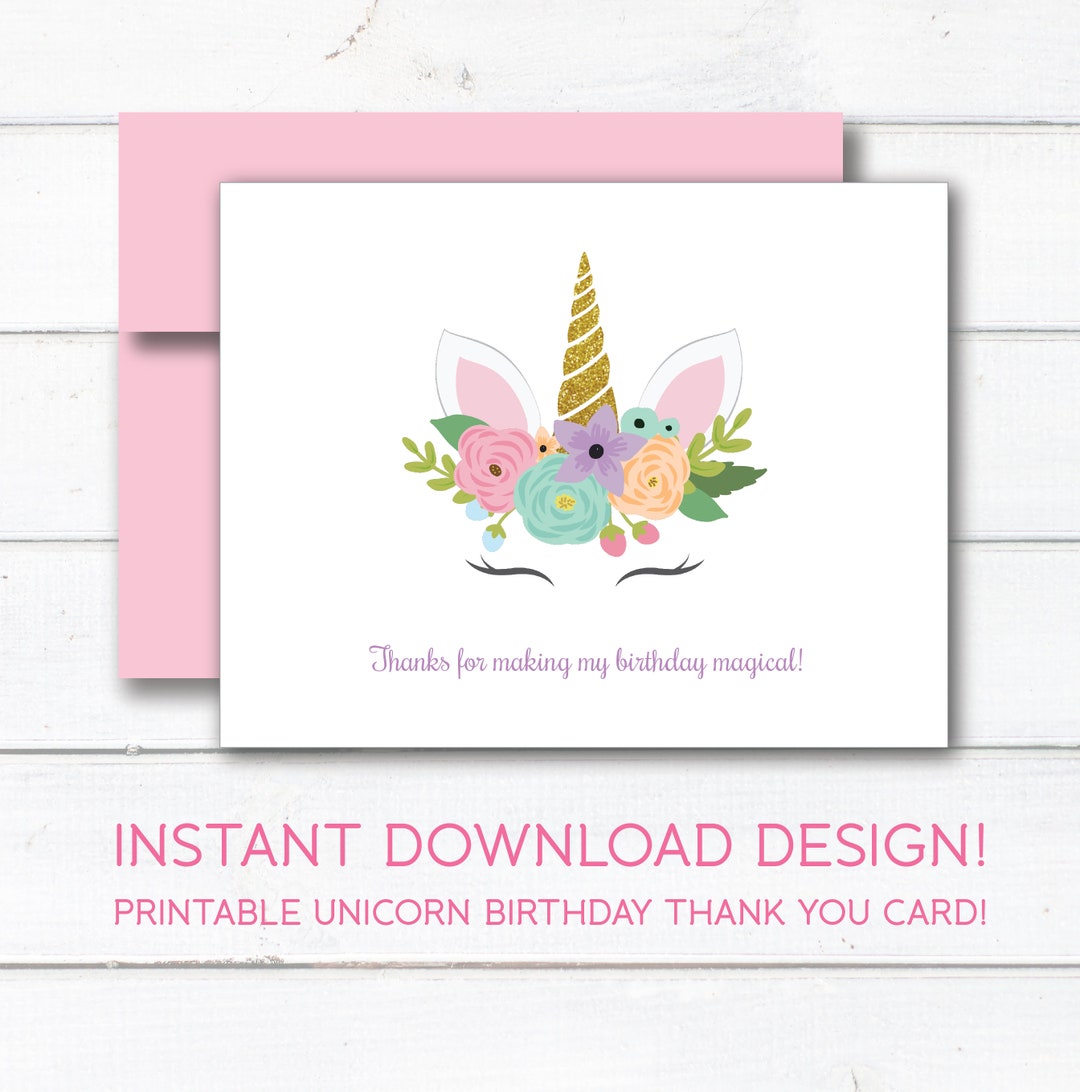 printable unicorn thank you